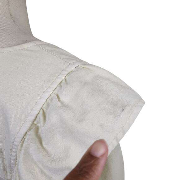 Free People Sz XL Imogene Cream Denim Mini Dress Ruffle Puff Sleeve Dolman - Picture 11 of 17